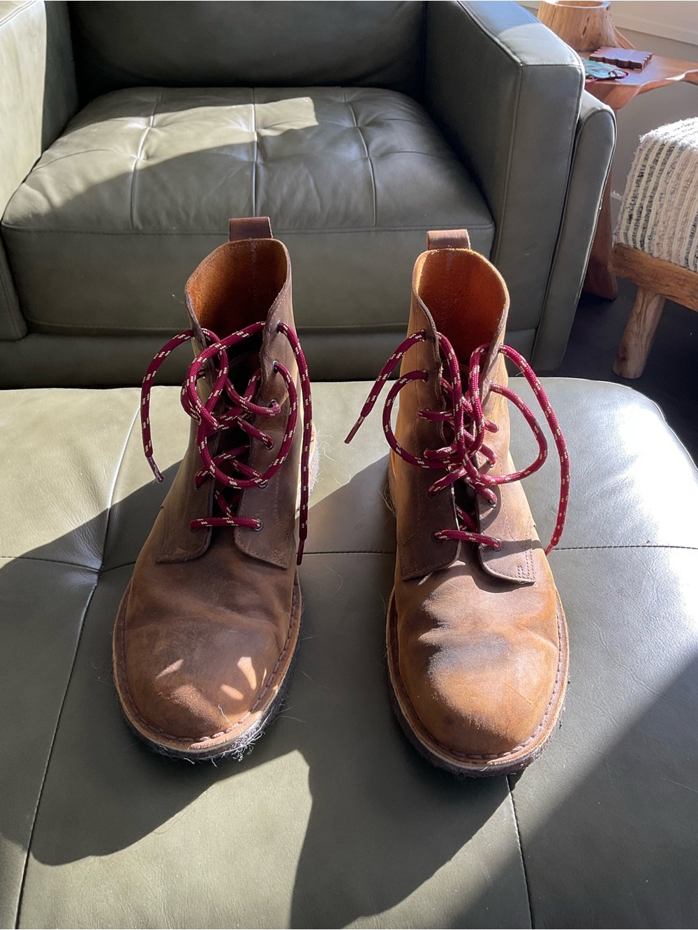Clarks Men's Brown Leather Lace-Up Boots with Burgundy Laces